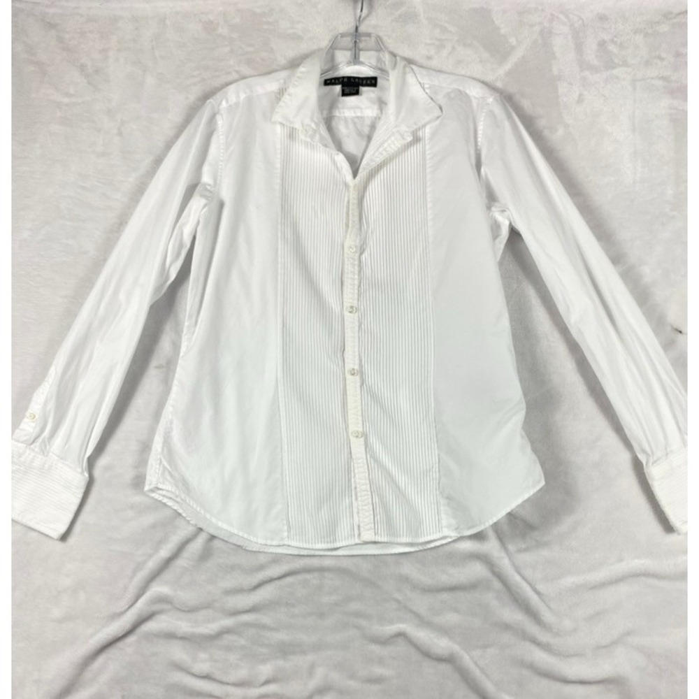 Ralph Lauren Black Label Shirt Women Sz 10 White Pleats Old Money Quiet Luxury - Picture 3 of 14